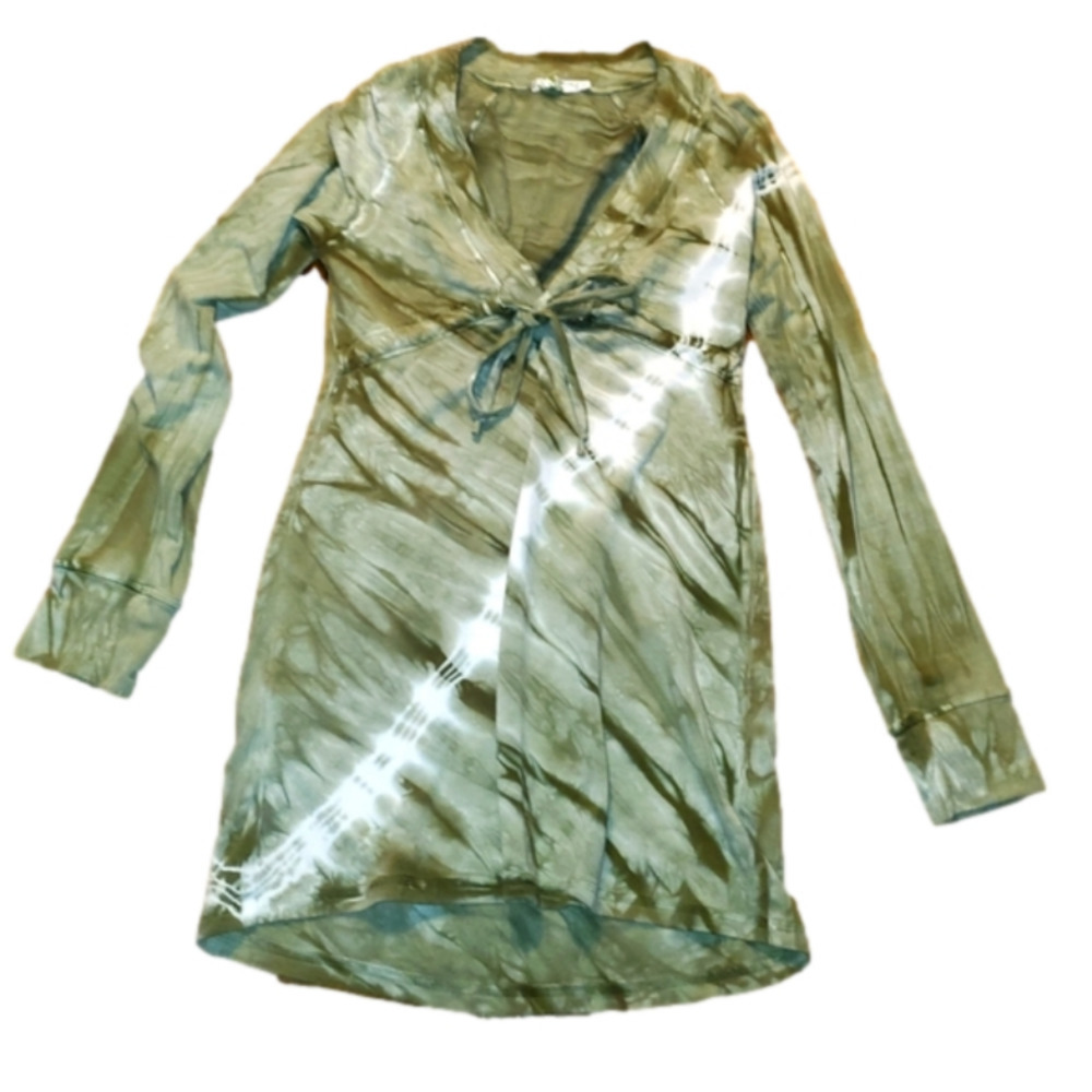AVANI Green & Cream Tie Dye Long sleeve Dress Small